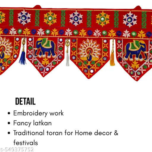 Traditional Embroidered Door Hanging Toran – Hathi & Mor Design | Decorative Bandhanwar for Home & Festival Decor