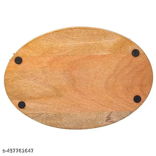 Oval Mango Wooden Gifting Tray Natural Finish with Handcrafted Gold Casting Handles Decorative Platter