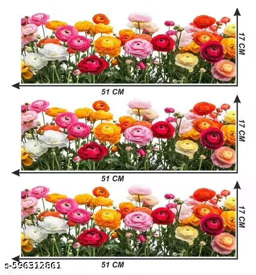 Rose Nature Inspired Flower and Grass with Butterflies Border Stickers - Wall Border Decals Self Adhesive Sticker & DIY Sticker