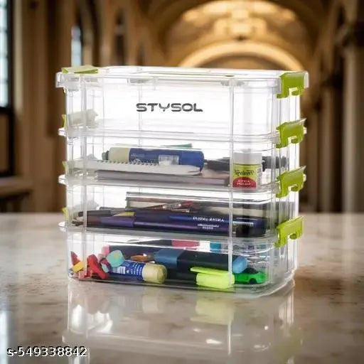 sstationery storage box  plastic boxes for Storage transparent boxes for storage, Portable & Stackable Space Saving Organiser with Lid for Medicine, Jewelry, Arts & Crafts, Buttons, Beads (4 TIER, Green)