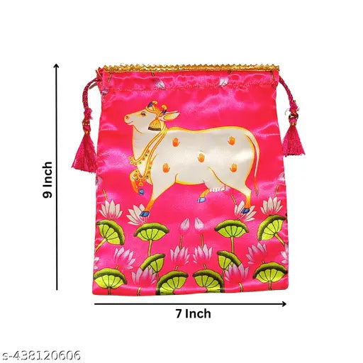 Pack of 10 Gomatha Design Potli Bags - Thamboolam Bags for Varalakshmi Pooja - Potli Bags for Return Gifts - Thamboolam Bags - Return Gifts for VaraLaxmi Vratham - Return Gifts for Housewarming - Potli Bags (Multi Colour)