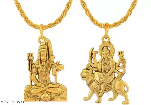 Trending Stylish gold plated Religious shiv Mahadev Mahakal Shankar bholenath adiyogi Durga Mata locket combo pandent chain Nacklace for boy and girl
