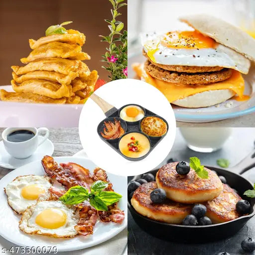 Egg Frying Pan Nonstick Pancake Pans 4-Cups Cookware Pancake, Omelets Pan, Idle Non Stick Plat Harmless With Wooden Handle For Kitchen Electric Stove For Induction Cooker (Pack Of 1)
