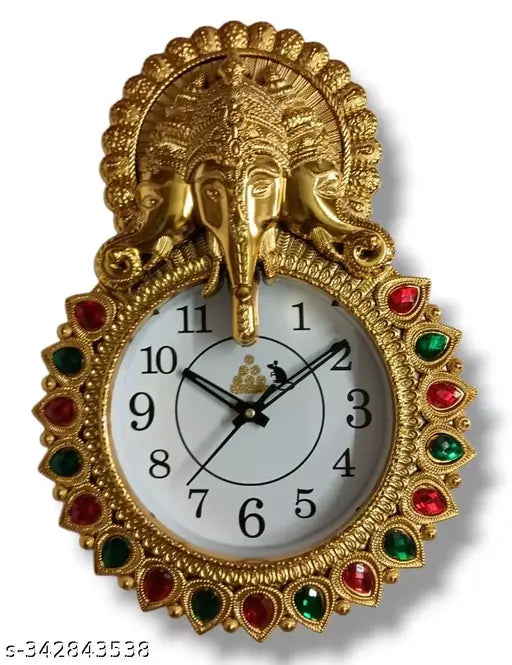 Ganesha golden Analog English Numbers Round White Dial Wall Clock for Decor