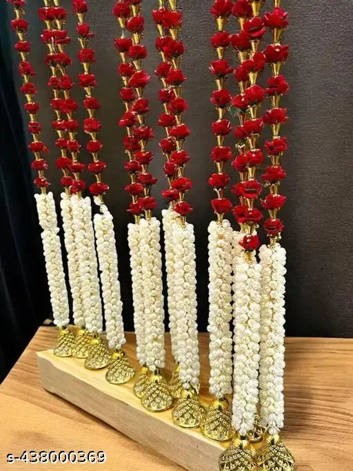 Handmade Unique Temple decoration, Home decorations Item, Artificial Foam Flower Toran Long, Garland for Decoration Festival Navratri, Diwali, Marriages, Temple and Home/Office Inauguration. Colour Red (Pack Of 4)