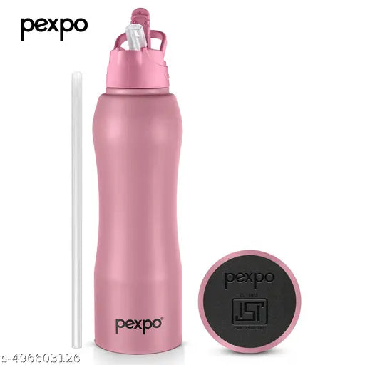 Pexpo Belly Stainless Steel Water Bottle with Straw Lid Sipper Cap, 1000 ml, Rosy Brown|Fast Cooling |Single Wall| Easy Grip | Home, Office, Gym, School, Yoga, Trekking, Men, Women & Kids