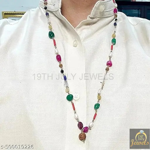 19th July Jewels-Navratan Crystal Necklace, 9 Planet Navgrah Chakra, Multi-Colour Religious Spiritual Accessory, 16g