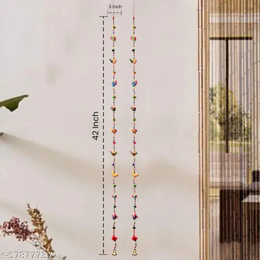 Colorful Bird Hanging Toran | Handcrafted Beaded Door Decoration with Bells (Pair)