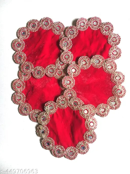 Hemdev Velvet Fabric 4*4 Inch Temple Puja Aashan For God Sitting, asan for ganapati,laddu gopal krishna,matarani,home temple with embroidery work and Real Mirror