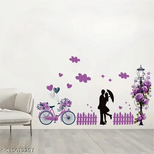 SS And Company loving couple with decorative floral poll Sticker for Home, Living Room, Bedroom, Kitchen (60 cm x 65 cm)