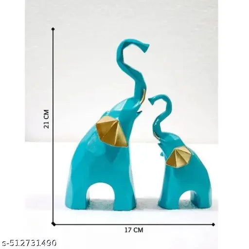 Aaputri Blue Elephant and Baby Set Polyresin Geometric Piece Statue and Artifacts for Home Decor, Living Room, Wall Decoration Polyresin Showpiece for Gifting Interiors ( Blue Elephant Set of 2)
