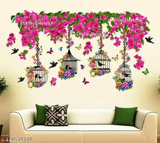 Design Zoo Summer Tree Cage Pink Flowers Sticker