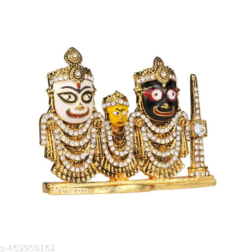 Relicon Lord Jagannath, Balabhadra, Subhadra Idol with Sudarshan Chakra Statue (B-188) Antique Gold Metal Statue for Car Dashboard | Home Décor | Mandir Temple Pooja Murti | Office Table Showpiece (L*B*H-- 3.3 x 0.5 x 2.6 Inches)