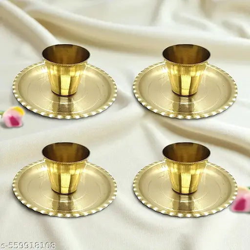 Traditional Puja Thali Set with Glass – Brass Finish | Ideal for Home Temple - 8 Pcs set
