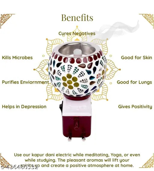 Multipurpose Kapoor Dani Night Lamp Aroma Burner Electric Incence Burner, Aroma Kapoor Dani, Electric Kapur Burner, Electric Dhoop Dani for Home,Office (Yellow) Ceramic