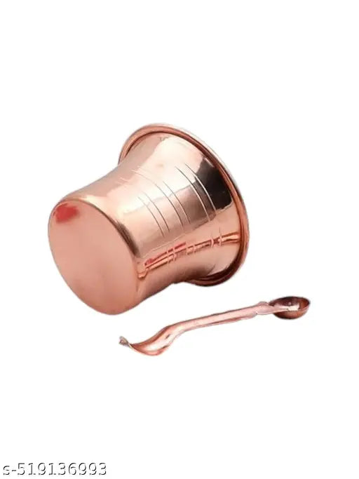 SriMaa Ventures Pure Copper Traditional Panchapatra set || Panchapatra with spoon Puja Set for Family Rituals, Holy Water Offering, Hindu Ceremonies, Religious Festivals