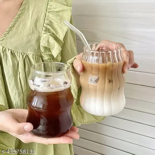 FG Premium coffee tumbler with straw pack of 2 | 500 ml | Unique shape coffee tumbler | juce glass pack of 2