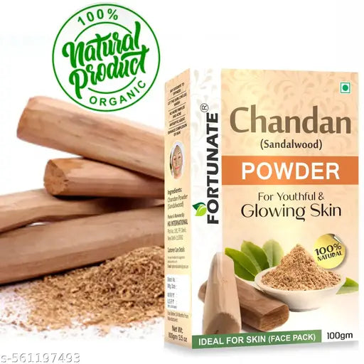 FORTUNATE Chandan Powder – Gently Exfoliates, Heals Blemishes, and Softens Skin – 100G