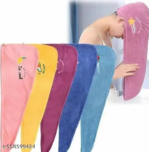 Quick Absorbent Hair Drying Magic Hair Towel Hair Wrapper Dryer Soft Microfiber Turban Head Towel Cap for Women 300 gsm 65*25 cm (Pack of 1)