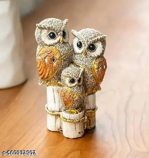 Owl of Athena Symbol of Wisdom Figurine Couple Collectible Miniature Home Decor Beige Statue Shelf sitter Ornament Bird Sculpture Animal Gift