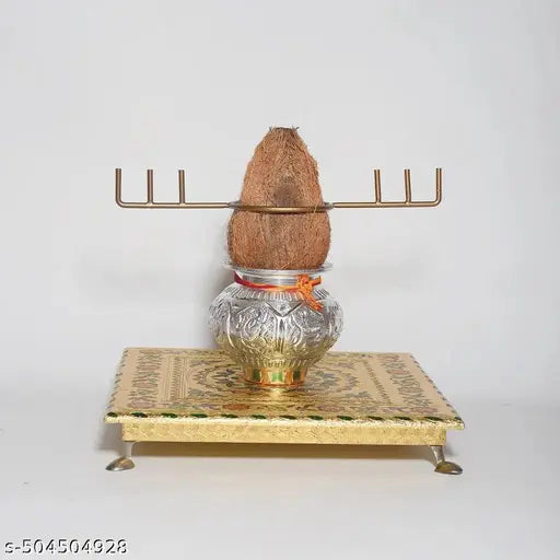 Metal Kalash Kadi, Kalasam Flower Stand Stick For Varalakshmi Pooja & Home Temple Decor (Goldfloor Mount)