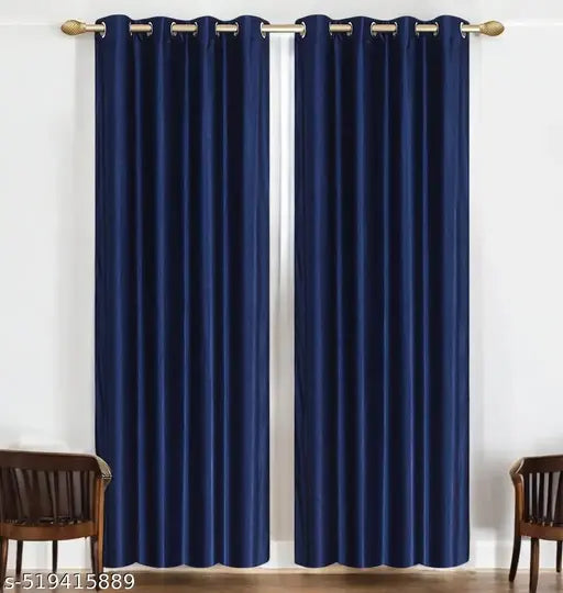 Plain Polyester Curtains for Bedroom Doors & Window, Pack of 2pcs
