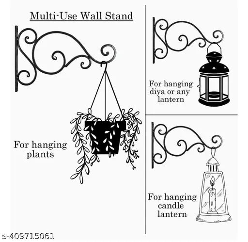 Quirky Kraft Metal Wall Hook Hanging Plant Bracket | Decorative Straight Plant Hanger for Pots, Bird Feeders, Planters, Lanterns, Cotton, Wind Chimes Indoor Outdoor, Black