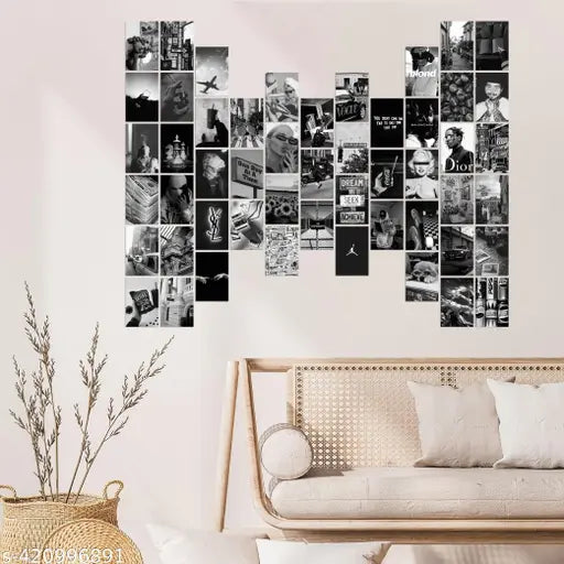 Pack of 54 54PCS Black & White Aesthetic Wall Collage Kit - 4x6 Inch Chic Photo Prints with Double-Sided Tape - Perfect for Dorm, Bar, or VSCO Display