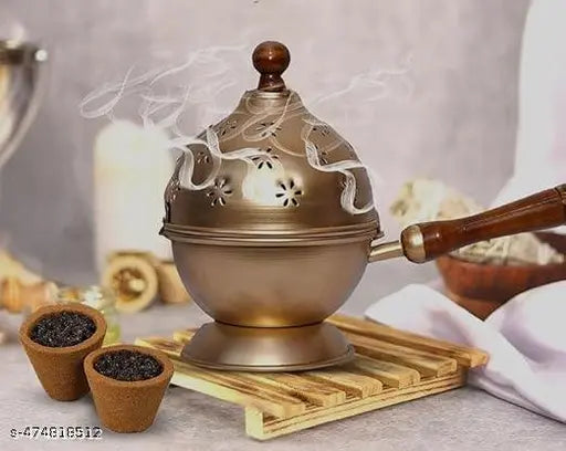 Incense Holder  Loban Dani Dhoop Dani Loban Burner With Handle Dhoop Dani Burner  Puja Incense Burner Gold Pack Of 1