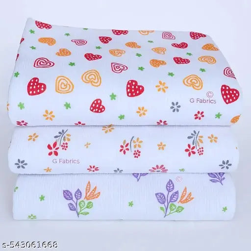 G Fabrics Premium Cotton White Printed Bath Towel Pack of 3  - 30inch x 60inch size