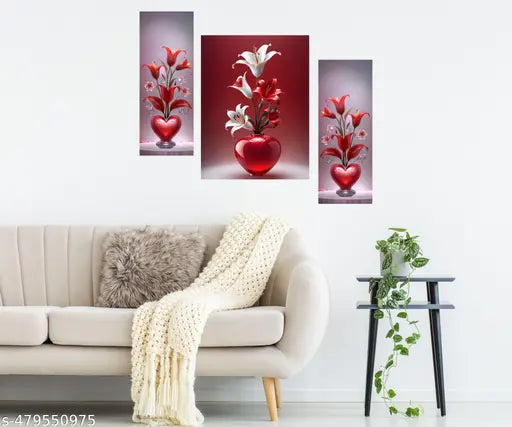 SHAJOC Unframed MDF Wooden Floral wall Paintings /Art decoration item for Living room / Bedroom /Home Decor /Restaurant decor / Cafe decor /Gifts /Hotel Decor Item/Wall Art For Hall/Wall Decoration /Flower Wall Painting Set of 3 (12 inch x 18 inch)