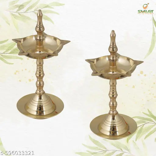Saar Art Kerla Fancy Diya Traditional Handcrafted Oil Lamp For Pooja Temple Decor Diwali & Spiritual Gifting Elegant Brass Finish For Home Mandir & Festive Use Pack Of 2