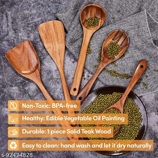 CRAFTYKART Wooden Kitchen Utensil Set Cooking and Serving Utensils Spatula Spoons for Cooking Nonstick Cookware Handmade by Natural Premium Sheesham Wood (Rose Wood) (5)