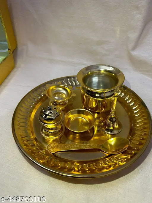 Electro India Newly arrived Trending Puja Thali Set made of stainless steel with brass coating