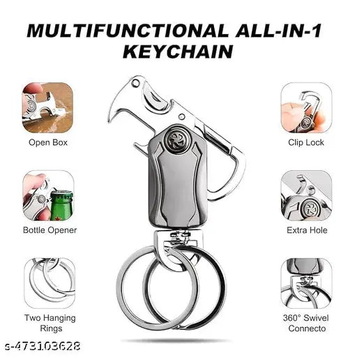 5-in-1 Stylish Keychain for Women & Men - 360° Rotation Carabiner with Bottle Opener, Phone Holder, and Decompression Spinner Durable Zinc Alloy Multi-functional Keychain bike and car