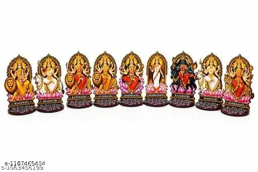 Navdurga Wooden Standee Set of 9 | 9 Forms of Maa Durga | 4 Inch MDF Table Top Idols | Navratri Pooja Room & Home Decor