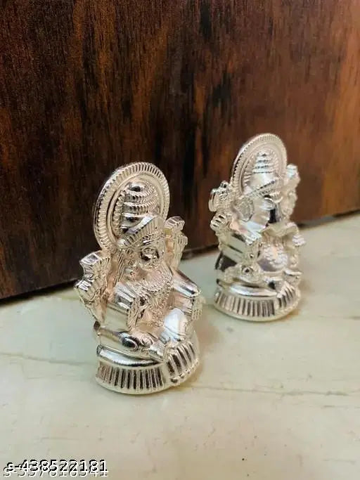 DARIDRA BHANJAN  Metal Lakshmi Ganesha Idol Set for Diwali Pooja- Silver Plated Lakshmi Ganesha Murti