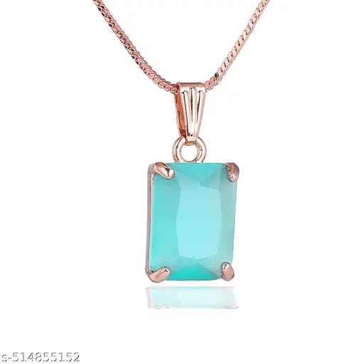 Gehena by Estele Rosegold Plated CZ Solitaire Square Gehena Pendant with Chain for Women
