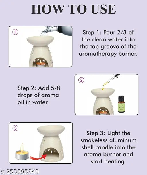 Candle Diffuser for Home Fragrance, Aroma Oil Burner with 1 T-Light & 1-10 ml Aroma Oil -Fragrance White Jasmine (White Diffuser Pot)