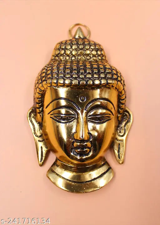 INFIITIVE BAZAAR Metal Buddha Face Wall Hanging With Gold Plated/Buddha face idol/Buddha Head  For Vastu, Home,Temple,Office And Gifting Purpose Luck, Love, Happiness and Prosperity Showpiece Decorative  Sculpture Antique Elegant Gift