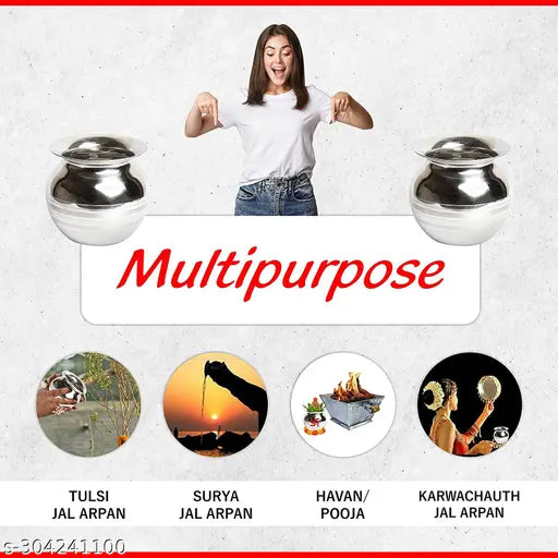 Stainless Steel Water Lota/Kalash/Chambu/Tumbler for Pooja/Pongal/Marriage/Karvachauth / Lota for Puja pack 2