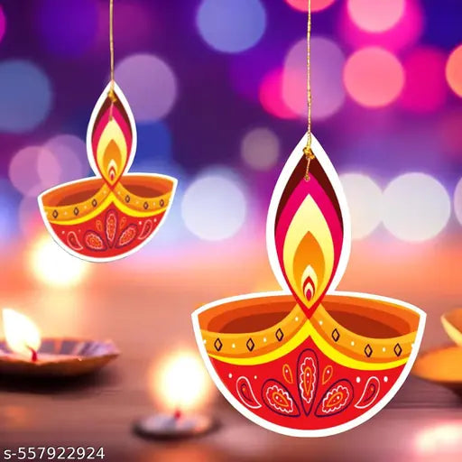 Hanging Deepak Dual Sided Printed for Diwali Decoration Set of 10 Pcs