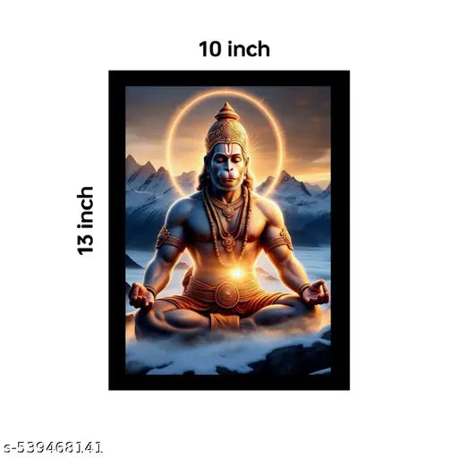 Hanuman Meditation Framed Art Print - A4 Size 10 x 13 Inch Hindu Deity Wall Decor