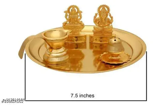 Sanskaari | Diwali Combo Set Metal Pooja Thali Set with Incense Holder and Laxmi and Ganesha Idol for Diwali Pooja | Diwali puja Items. Color - Golden