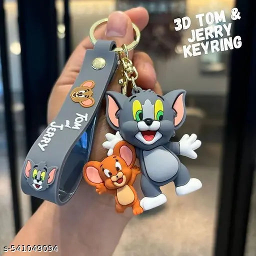 3D Silicone Tom and Jerry Keychain with hook perfect for men women and kids fun cartoon keyring for scooty car or bags great as a gift.