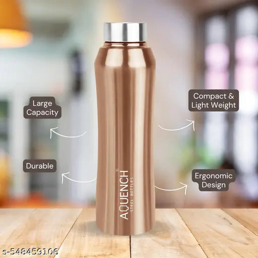 Aquench best selling Stainless Steel Water Bottle 1 Litre (1000 ml) | Fridge Water Bottle 1 Litre | Refrigerator Bottle Thunder with Sipper Cap Use for Home/Office/Gym/School/Travelling