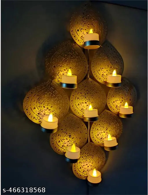 ET Expo-Trends®  Leaf Tea Light Candle holder Metal Frame Wall Candle holder/ Metal Wall Handicrafts for Christmas Decor / Ganpati Mandap Diwali & Pooja Wall decoration