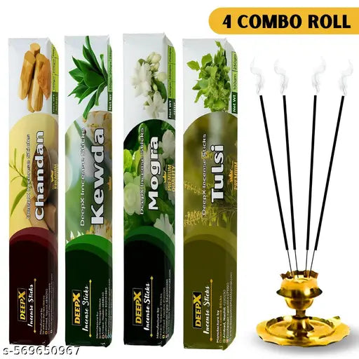 Tulsi Agarbatti 100gm Roll, Chandan Agarbatti 100gm Roll, Kewda Agarbatti 100gm Roll, Mogra Agarbatti 100gm Roll | Premium Agarbatti Sticks | Agarbatti for Gifting | Natural Fragrance Agarbatti | Low Smoke Incense Sticks | Handmade Agarbatti Online | Agar
