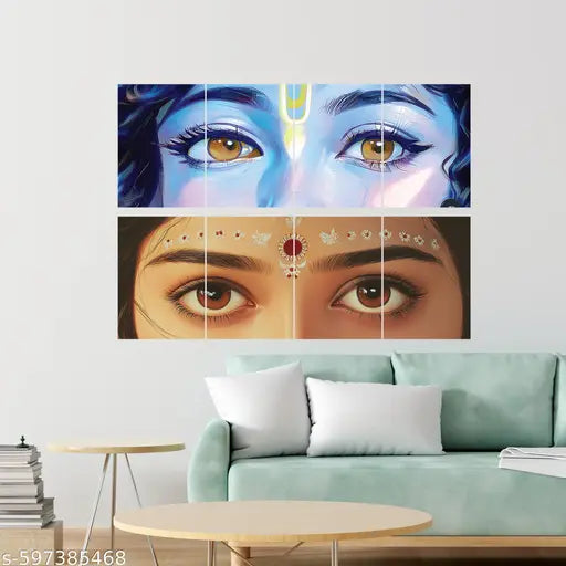Shri Krishna & Radha Eyes Poster Set of 12 – A4 Size Split Wall Art Prints on 300 GSM Matte Paper
