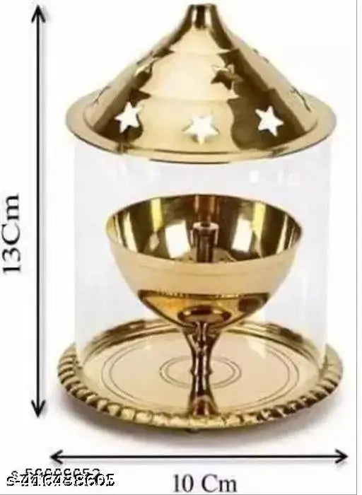 SANSKAARI Brass Akhand Diya | Akhand Deepak/Dia | Akhand Jyot | Magical Lantern Brass Diya | Decorative Brass Crystal Oil Lamp | Tea Light Holder Lantern | Puja Lamp Brass Table Diya Brass Table Diya (Height: 5 inch) Brass (Pack of 1) Table Diya (Height: